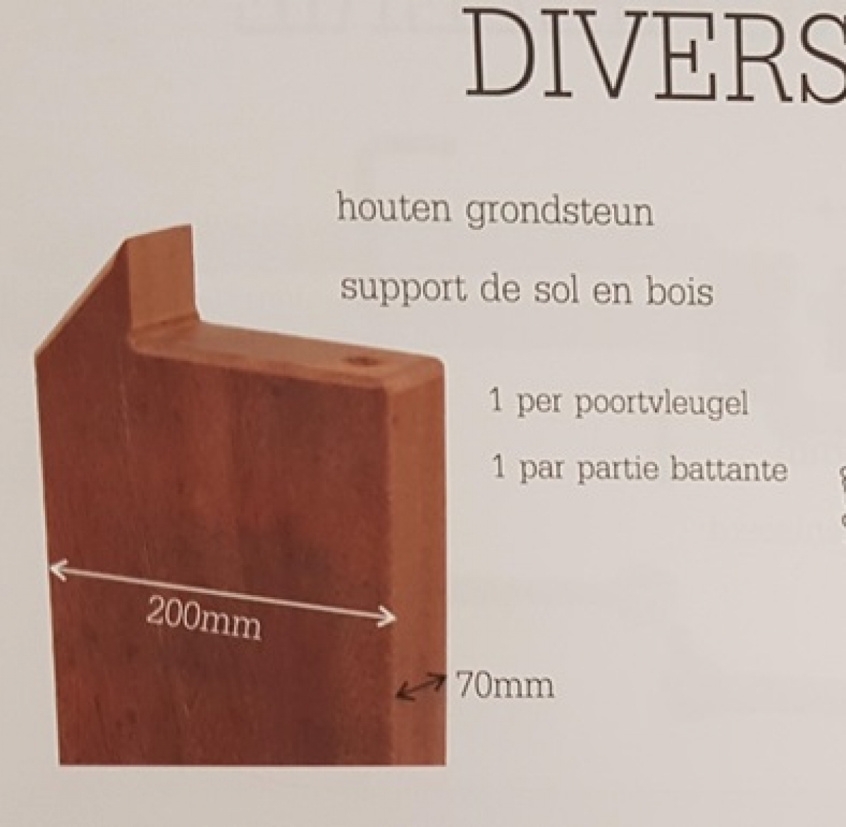 Houten grondsteun voor houten weidepoort ( TIP voorzie per poort